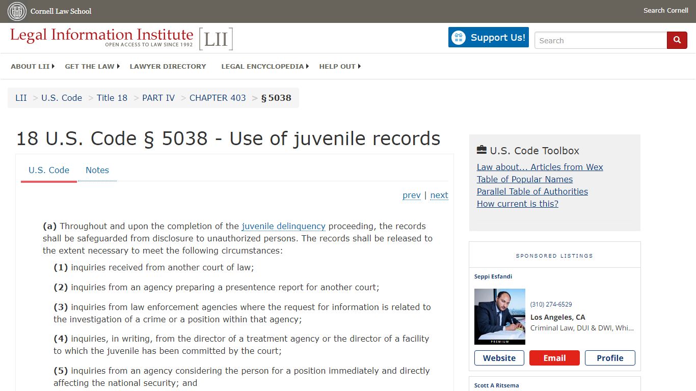 18 U.S. Code § 5038 - Use of juvenile records | U.S. Code ...